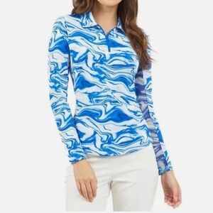 IBKUL Quarter Zip UPF 50 Womens Top, blue & white Swirl, Size XXL